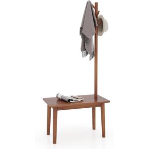 Costway - Solid Wood Coat Tree 2-in-1 Freestanding Hanger Stand End Table with Coat Rack Costway - Solid Wood Coat Tree 2-in-1 Freestanding Hanger Stand End Table with Coat Rack