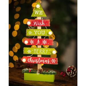 Marco Paul - Wooden Christmas Tree Decoration Pre-Lit led Xmas Ornament Centrepiece Green Marco Paul - Wooden Christmas Tree Decoration Pre-Lit led Xmas Ornament Centrepiece Green