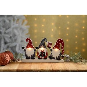 Festive - Wooden Light up Trio of Christmas Gonks Shelf Decoration - 28cm Festive - Wooden Light up Trio of Christmas Gonks Shelf Decoration - 28cm