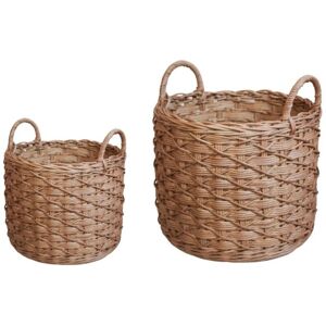 Woven Round Rattan Log Basket with Handles (Set of 2) - Brown Woven Round Rattan Log Basket with Handles (Set of 2) - Brown