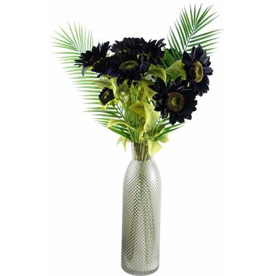 Leaf Artificial Flower Arrangement - 100cm Violet - Artificial Sunflower in Glass Vase - Unisex Leaf Artificial Flower Arrangement - 100cm Violet - Artificial Sunflower in Glass Vase - Unisex