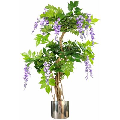 Leaf 110cm Artificial Purple Wisteria Tree with Silver Metal Planter - Artificial Tree Leaf 110cm Artificial Purple Wisteria Tree with Silver Metal Planter - Artificial Tree