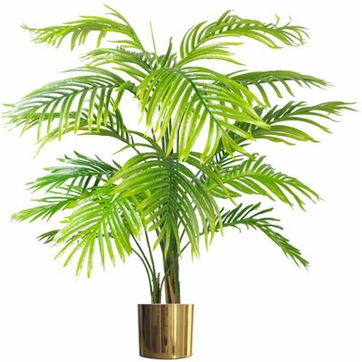 Leaf 130cm Artificial Areca Palm Tree - Extra Large with Gold Metal Planter - Unisex Leaf 130cm Artificial Areca Palm Tree - Extra Large with Gold Metal Planter - Unisex