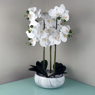 Leaf 60cm Orchid White - Marble Effect Ceramic Planter - Artificial Orchid Plant Leaf 60cm Orchid White - Marble Effect Ceramic Planter - Artificial Orchid Plant