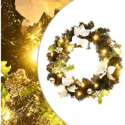 vidaXL Christmas Wreath with LED Lights Black 60 cm PVC - Christmas Wreath vidaXL Christmas Wreath with LED Lights Black 60 cm PVC - Christmas Wreath
