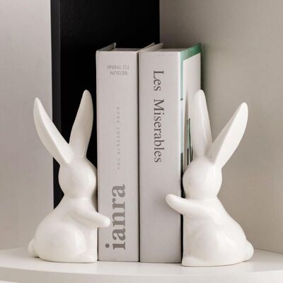 TORMATOR Decorative Ceramic Bookends, Fun Bookends, Rabbit-Shaped Shelf Stoppers TORMATOR Decorative Ceramic Bookends, Fun Bookends, Rabbit-Shaped Shelf Stoppers