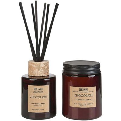 Beliani Brown Soy Wax Candle & Reed Diffuser - Home Fragrance Set Beliani Brown Soy Wax Candle & Reed Diffuser - Home Fragrance Set