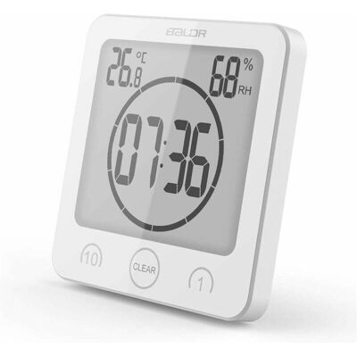 TRIMEC Horloge digitale murale pour salle de bain avec alarme, étanche aux jets d'eau, écran tactile, affichage de la température et de l'humidité avec TRIMEC Horloge digitale murale pour salle de bain avec alarme, étanche aux jets d'eau, écran tactile, affichage de la température et de l'humidité avec