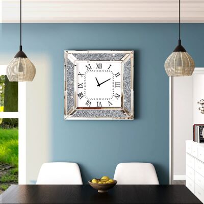 Shyfoy - Horloge murale carrée avec cadre en miroir et strass, style luxueux pour la décoration intérieure Shyfoy - Horloge murale carrée avec cadre en miroir et strass, style luxueux pour la décoration intérieure