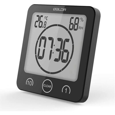 TRIMEC Horloge murale numérique pour salle de bain avec alarme, étanche aux jets d'eau, écran tactile, affichage de la température et de l'humidité, trou de TRIMEC Horloge murale numérique pour salle de bain avec alarme, étanche aux jets d'eau, écran tactile, affichage de la température et de l'humidité, trou de