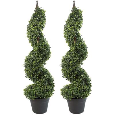 Artificial Topiary Trees - Spiral Metal Top - 90cm Tall Pair Artificial Topiary Trees - Spiral Metal Top - 90cm Tall Pair