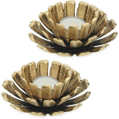 Relaxdays - Tealight Holder, Set of 2, Flower Shape, Candle Stand, Cast Iron, Indoors & Outdoors, HxØ 6 x 13.5 cm, Gold Relaxdays - Tealight Holder, Set of 2, Flower Shape, Candle Stand, Cast Iron, Indoors & Outdoors, HxØ 6 x 13.5 cm, Gold