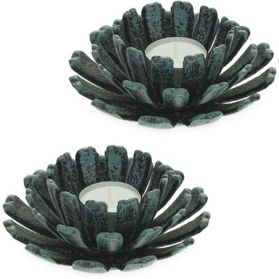 Relaxdays Tealight Holder, Set of 2, Flower Shape, Candle Stand, Cast Iron, Indoors & Outdoors, HxØ 6 x 13.5 cm, Green Relaxdays Tealight Holder, Set of 2, Flower Shape, Candle Stand, Cast Iron, Indoors & Outdoors, HxØ 6 x 13.5 cm, Green