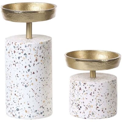 Beliani KAENGAN Gold Terrazzo Candle Holders Set of 2 - Candle Holders Beliani KAENGAN Gold Terrazzo Candle Holders Set of 2 - Candle Holders