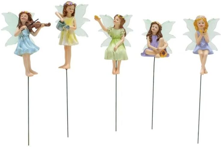 TLILY 5 Pcs Mini Fairy Figurines Resin Flower Fairies Ornament Flowerpot Insert Tiny with Glow in Dark Wing Garden