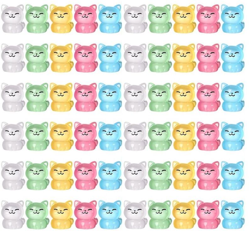 TLILY 60 Pcs Luminous Miniature Cat Figurines Resin Cute Small Figures Glow in the Dark Mini Animals