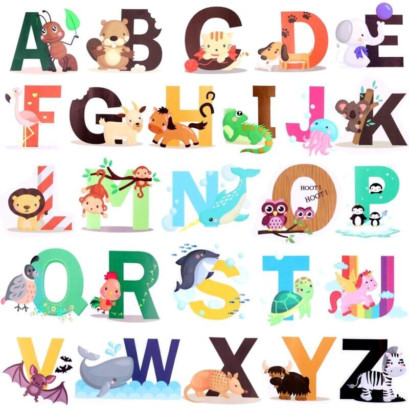Longziming - abc English Alphabet Wall Stickers, Nursery Room Stickers, Animal Wall Stickers, Baby Kids Room Nursery Living Room Wall Decor