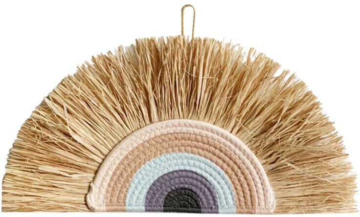 Tlily - Boho Rainbow Wall Decor Nordic Woven Straw Wall Hanging Ornament Farmhouse Home Decoration for Baby Nursery Room c