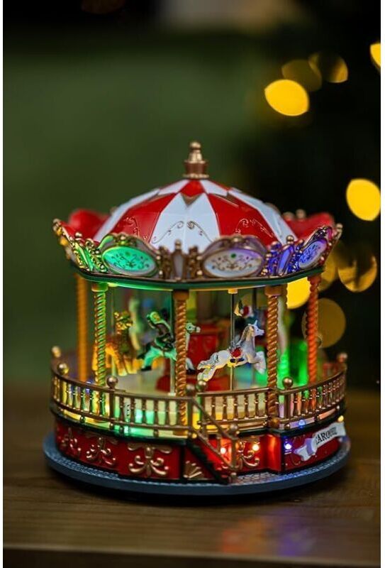MARCO PAUL Christmas Carousel with LED Lights - Musical Merry-Go-Round, Battery Operated, 8 Christmas Songs Carousel Christmas Decorations Ornament - Festive