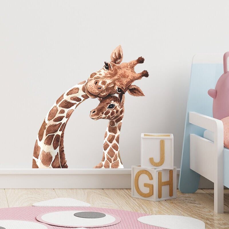 Gotrays - Jungle Animals Wall Stickers Giraffe Wall Sticker Safari Giraffe Wall Decor Kids Room Baby Nursery Living Room