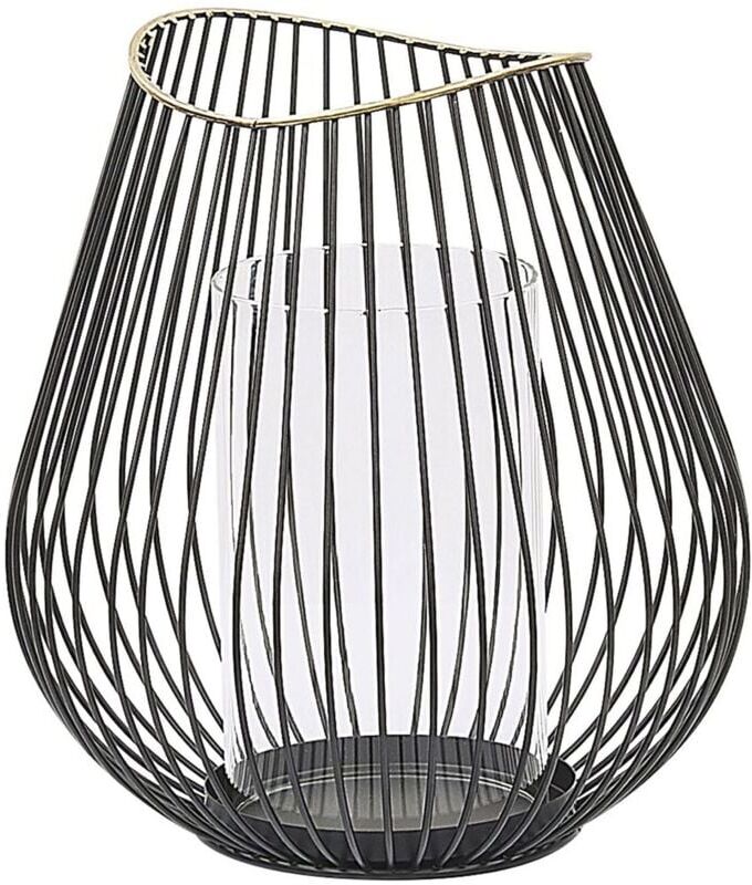 Beliani - Modern Metal Lantern Black and Golden Candle Holder with Glass Insert Thurston