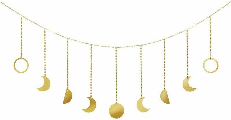 Hoopzi - Moon Phase Garland with Chains Boho Gold Shining Phase Wall Hanging Ornaments Holiday Moon Hang Art Room Decor for Bedroom Living Room