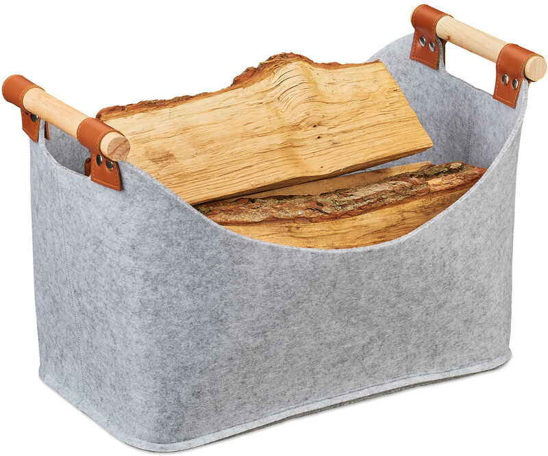 Felt Bag, Felt Storage Basket, Foldable Storage Box, Felt Basket with Handles, hbt 27x40x22 cm, Light Grey - Relaxdays