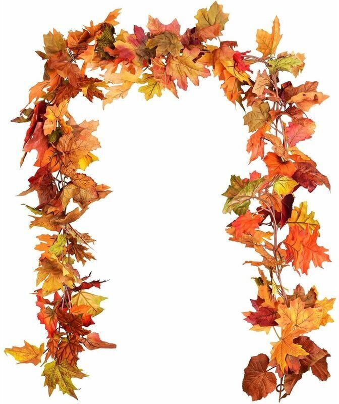 DEWDAT Set of 2 Autumn Maple Leaf Wreaths, Hanging Vine Wreaths Artificial Fall Leaves Garland Thanksgiving Decorations for Home Wedding Fireplace Christmas
