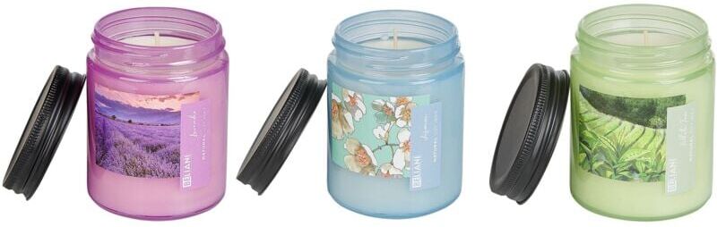 Beliani - Set of 3 Scented Candles 100% Soy Wax Cotton Wick Glass Fresh Floral Fragrance White Tea Lavender Jasmine Fruity Bloom