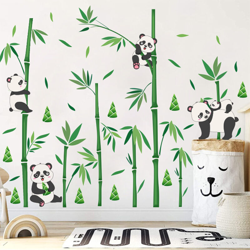 Sollbry - Kids Wall Stickers Panda Wall Sticker Bamboo Forest Animals Deco Stickers Children's Room Girl Boy Baby Decoration