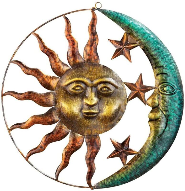 Tlily - Sun Moon Metal Front Door Decor Celestial Icons of Astronomy Wall Sculpture Outdoor Garden Vintage Home Decor Ornament