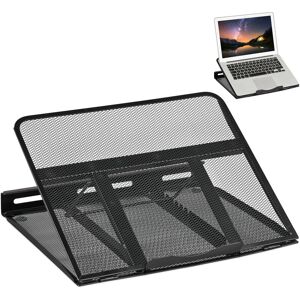 Laptop Stand, Foldable, Notebook Tablet Holder, Laptop Riser, Up to 14in, 7 Angles, Mesh Design, Steel, Black - Relaxdays