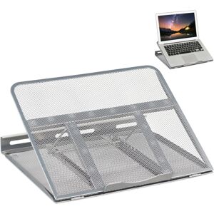 Laptop Stand, Foldable, Notebook Tablet Holder, Laptop Riser, Up to 14in, 7 Angles, Mesh Design, Steel, Silver - Relaxdays