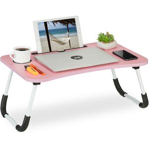 Relaxdays - Lap Desk, for Bed & Sofa, Folding Laptop Tray, hwd: 26 x 63 x 40 cm, mdf & Iron, Drinks Holder, Pink/White