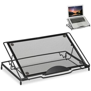 Relaxdays Laptop Stand, Foldable, Notebook & Tablet Tablet, Up to 14 in, 3 Adjustable Angles, Mesh Design, Steel, Black