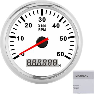 OEM Digital Tachometer 6000 Rpm, Red Backlit Lcd Screen, 85mm, 12/24v, For Car, Boat, Yacht, 3 Inch Tachometer, Black Dial (white Dial Silver Bezel). OEM Digital Tachometer 6000 Rpm, Red Backlit Lcd Screen, 85mm, 12/24v, For Car, Boat, Yacht, 3 Inch Tachometer, Black Dial (white Dial Silver Bezel).