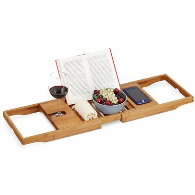 Relaxdays - Large Bamboo Bath Tray, Book & Tablet Holder, Glass Support, Luxury, Light, Extendable 70-105 Cm, Natural Relaxdays - Large Bamboo Bath Tray, Book & Tablet Holder, Glass Support, Luxury, Light, Extendable 70-105 Cm, Natural