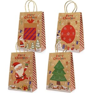 Aougo - Kraft Christmas Gift Bags 24 Assorted Styles Christmas Paper Bags with Handles Christmas Gift Bags with Christmas Prints for Gift Wrapping