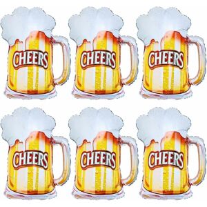 MUMU Set of 6 Beer Glasses - xxl Inflatable Balloons as Decoration, Welcome Greeting, Party Gift, Photo Prop or Early Surprise (75cm x 60cm)