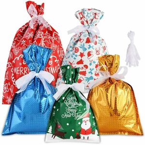 ELIAUK 30PCS Christmas Gift Bags, Plastic Christmas Gift Bags with 30 Packing Ribbon for Christmas Decoration and Gift Wrapping ELIAUK 30PCS Christmas Gift Bags, Plastic Christmas Gift Bags with 30 Packing Ribbon for Christmas Decoration and Gift Wrapping