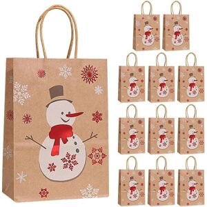 TEHTUY Set of 12 brown Christmas paper bags, holiday gift bags, candy bags, tote bags – perfect Christmas decoration with handles – snowman TEHTUY Set of 12 brown Christmas paper bags, holiday gift bags, candy bags, tote bags – perfect Christmas decoration with handles – snowman