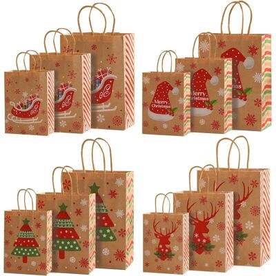 WOIYIC Christmas Gift Bags, 12-Piece Kraft Paper Bags with Handles, Large Kraft Christmas Bags, 3 Different Sizes, Gift Bags, Candy Bags for Birthdays, WOIYIC Christmas Gift Bags, 12-Piece Kraft Paper Bags with Handles, Large Kraft Christmas Bags, 3 Different Sizes, Gift Bags, Candy Bags for Birthdays,