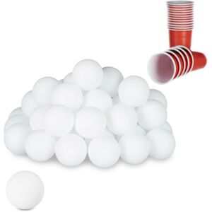 Beer Pong Balls, Pack of 48, Table Tennis Balls, Adult Drinking Game, Shot Balls, Plain, 38 mm, Plastic, White - Relaxdays