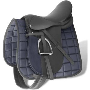 Berkfield Home - Horse Riding Saddle Set 16' Real Leather Black 14 cm 5-in-1