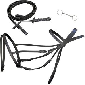 BERKFIELD HOME Leather Flash Bridle with Reins and Bit Black Pony