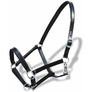 Berkfield Home - Real Leather Headcollar Stable Halter Adjustable Black Cob