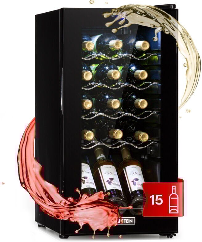 Klarstein Built-in Wine Cooler Fridge, Single Zone Wine Fridge with Glass Door, 53L Slimline Drinks Fridge for Wine/Beer, Wine Chiller Bottle Fridge