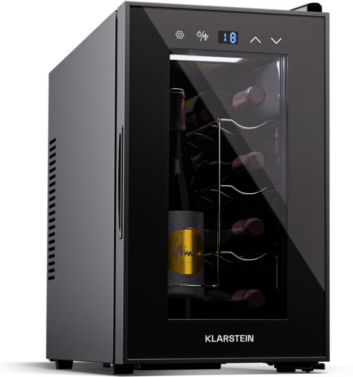 Klarstein - wine refrigerator, 1 zone beverage refrigerator with glass door, quiet indoor/outdoor refrigerator, 21 l bottle refrigerator small, wine