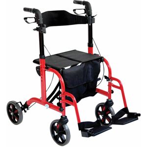 Loops - Red Deluxe Aluminium Rollator and Transit Chair 2-in-1 Dual Function Walker