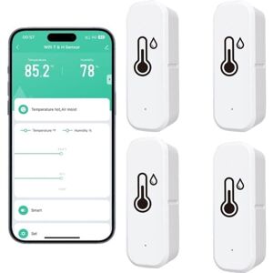 BEXTCOK 4-Pack Wireless Thermometers and Hygrometers – Wi-Fi Temperature and Humidity Sensors with App Notifications and Remote Monitoring BEXTCOK 4-Pack Wireless Thermometers and Hygrometers – Wi-Fi Temperature and Humidity Sensors with App Notifications and Remote Monitoring